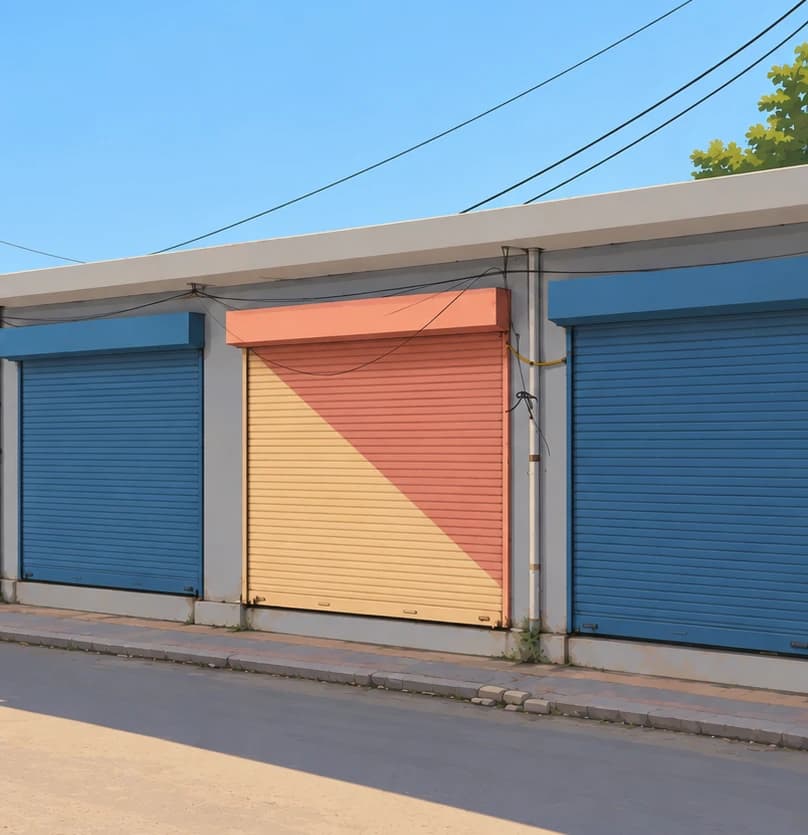 Row of shops with shutters
